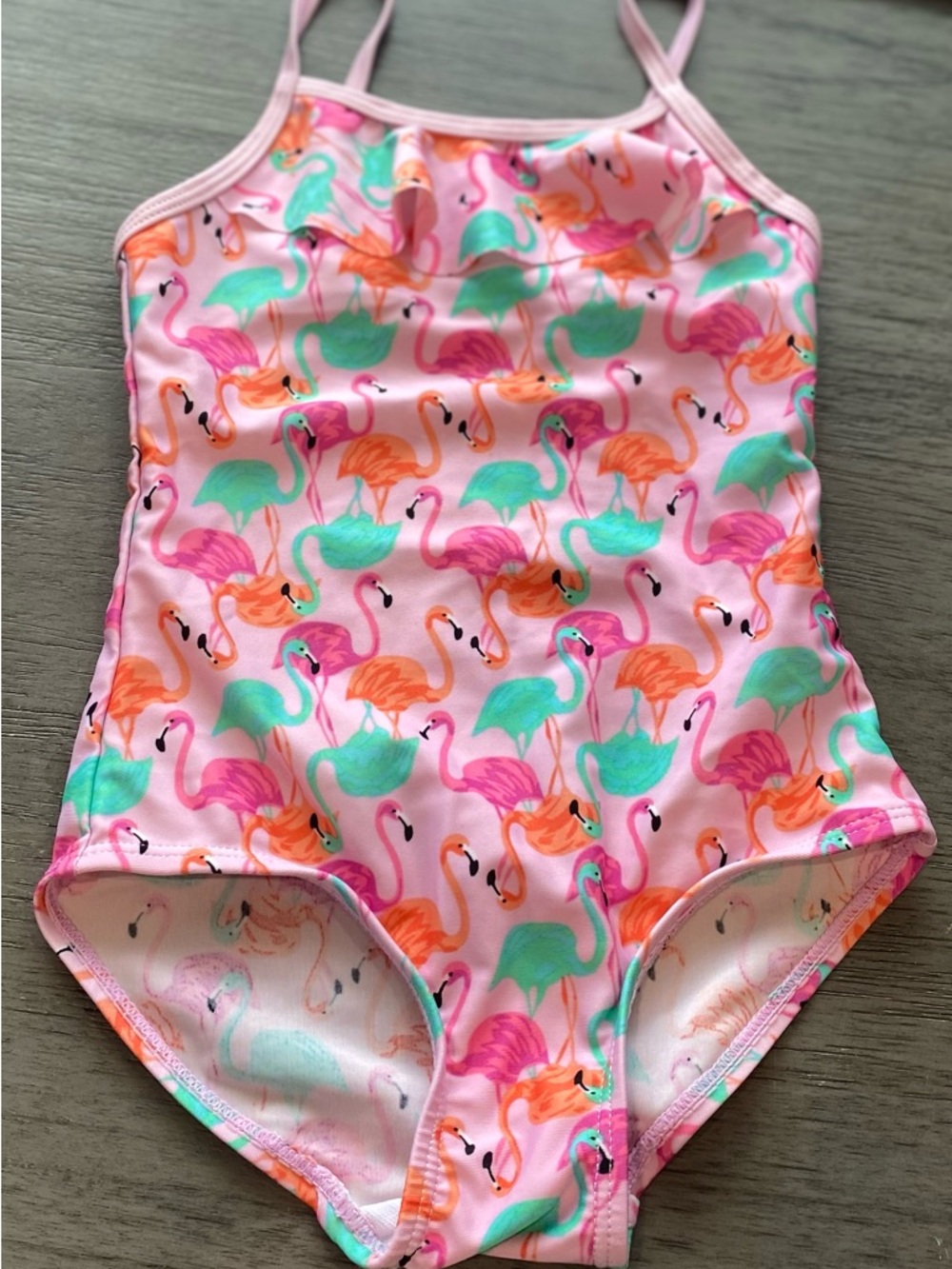 Girls Pink Flamingo One-Piece Swimsuit toddler size 4